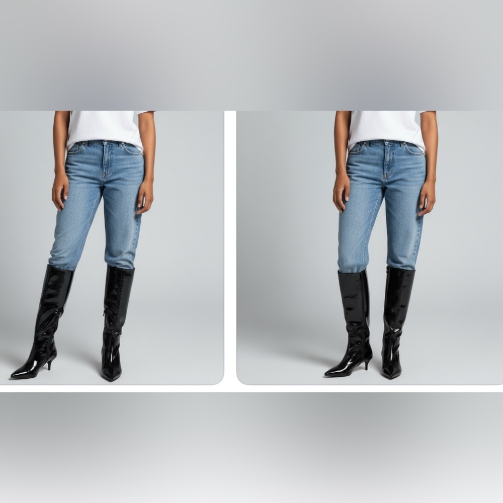 Over the Knee 
High Black Shiny boots with Kitten heel size 7